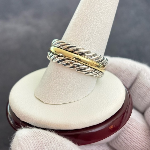 David Yurman 925 & 18k Gold Unisex Classic Cable Ring 10 - Picture 8 of 8